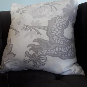 Limestone Soft Gray Schumacher Chiang Mai Dragon Pillow Cover
