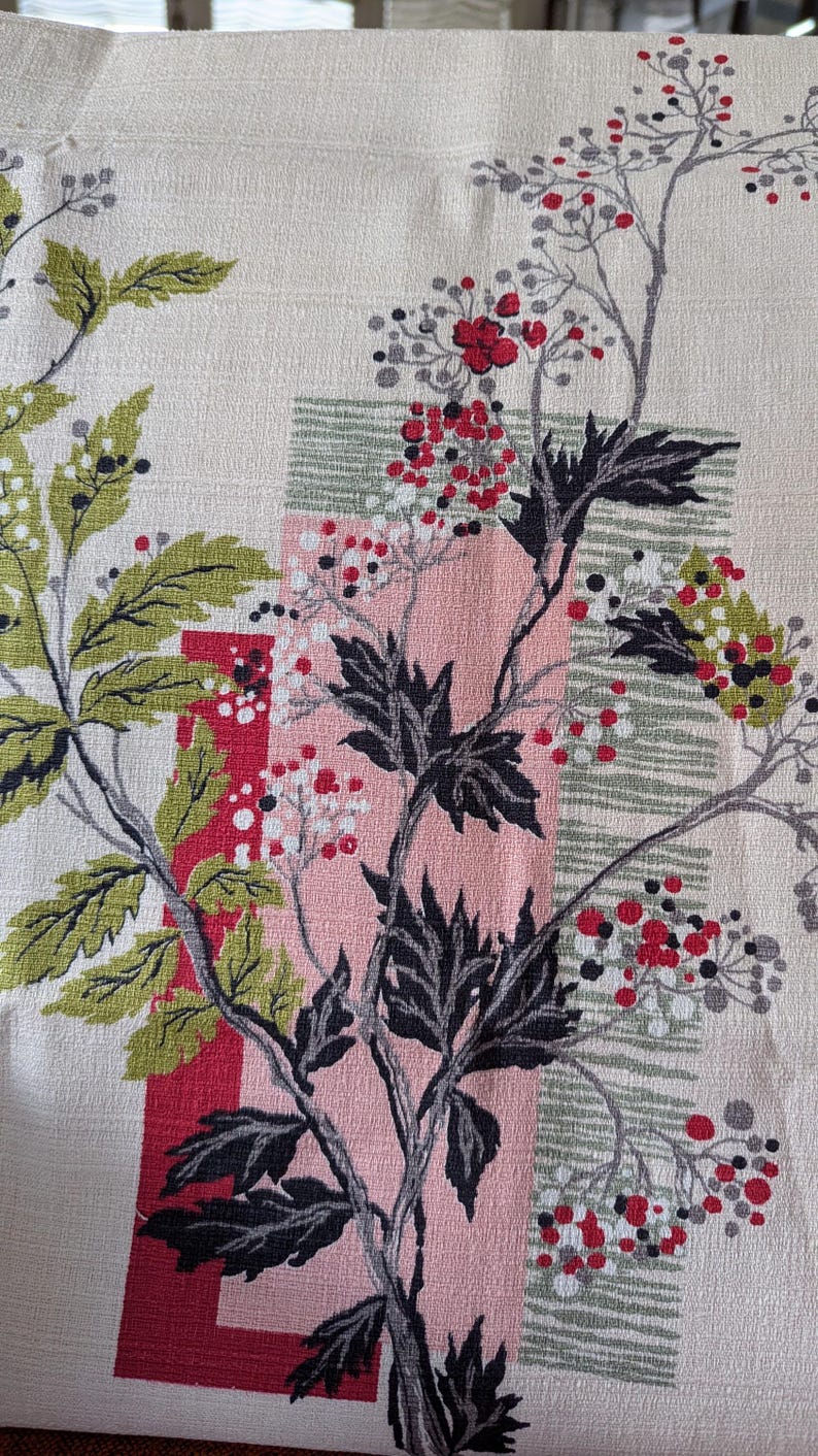 MCM Pink Red Green Gray Black Vintage Barkcloth Pillow Cover Etsy