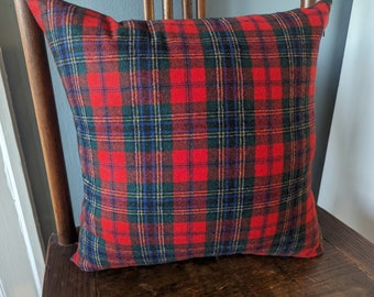 Vintage Pendleton Wool Red,  Black,  Green Plaid Tartan Pillow Cover