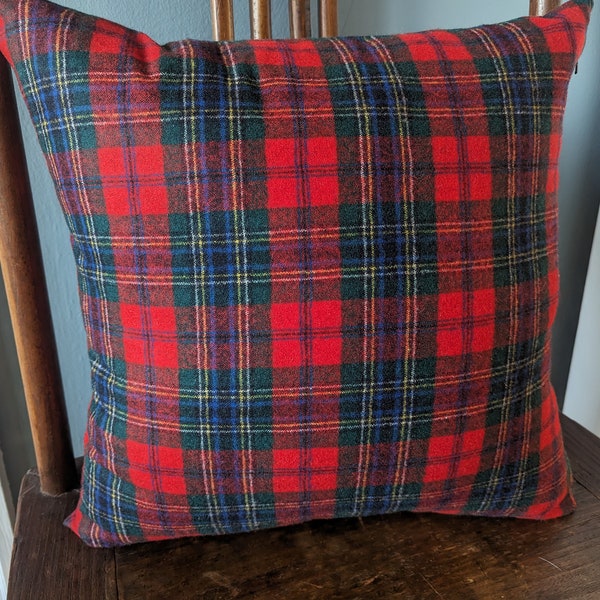 Vintage Pendleton Wool Red,  Black,  Green Plaid Tartan Pillow Cover