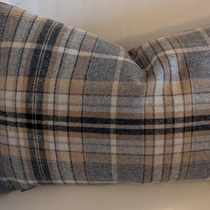 Charcoal Camel Gray Kravet Wool Pillow Cover Tartan Plaid