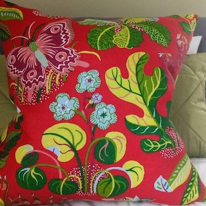 SCHUMACHER EXOTIC BUTTERFLY &#39;Red&#39; by Josef Frank Linen Pillow Cover