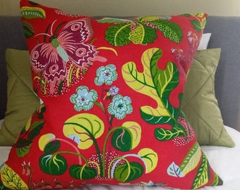 SCHUMACHER EXOTIC BUTTERFLY 'Red' by Josef Frank Linen Pillow Cover