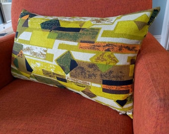 Mid Century Modern Orange Yellow Green Black Brown Vintage Barkcloth Pillow Cover