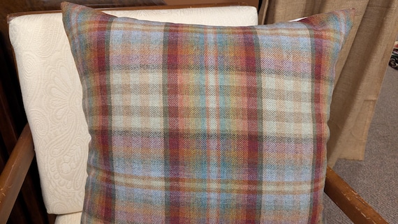 Mulberry NEVIS Red/Stone Wool Plaid Tartan Pillow Cover