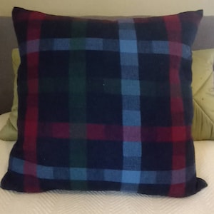 Cozy Wool Red Navy Green Plaid Pillow Cover