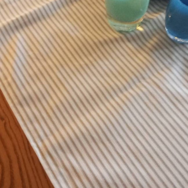 TAN and WHITE Striped Ticking Table Runner