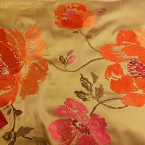 SILK FLORAL Gray, Apricot, Hot Pink Chinoiserie Embroidered Pillow Cover