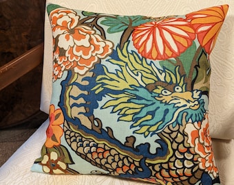 Chiang Mai Aquamarine Schumacher Dragon Pillow Linen Cover all sizes