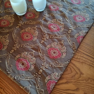 COPPER BROWN and Gold Embroidered BROCADE Table Runner