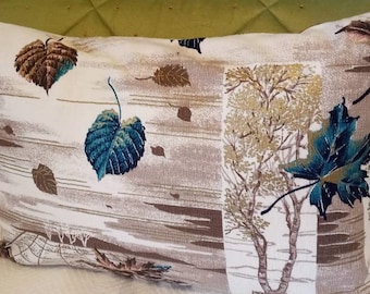 Funda de almohada VINTAGE MCM BARKCLOTH con diseño de hojas, árboles y paisajes