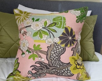 Chiang Mai Blush Pink Schumacher Dragon Pillow Cover