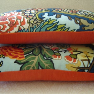 Schumacher Chiang Mai Dragon Pillow Cover Aquamarine Burnt Orange Linen Backing