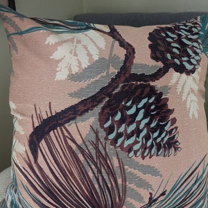 Vintage Barkcloth Pine Cones Trees Pillow Cover