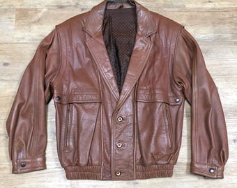 Vintage Leather Jacket Leather Bomber Jacket Suede Retro Size L Y2K 70s 80s 90 Jacket Blouson Pullover Oversized Coat Leatherjacket Leather
