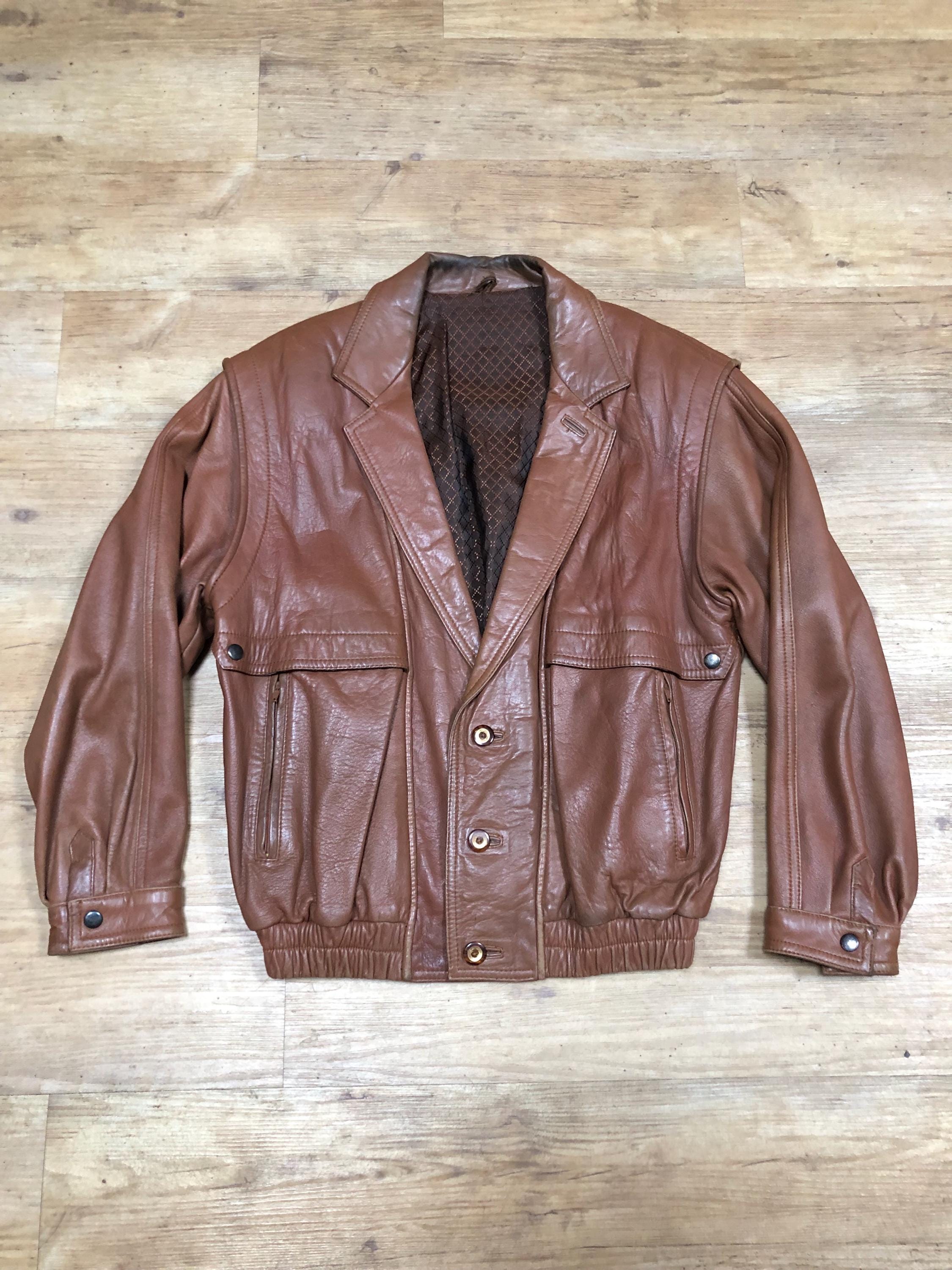 ジャケット・アウター 80s vintage leather bomber jacket y2k Vintage Leather Jacket Leather Bomber Jacket Suede Retro Size L