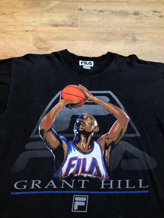 Fila Grant Hill T-shirt Shirt Tee Anvil Blue Vintage Retro Size L
