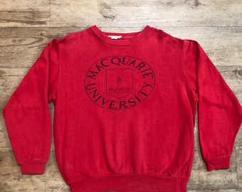 Sudadera con capucha de la Universidad Macquarie Collage Vintage Retro Talla M Años 90 y 80 Suéter Reversible Militar Olympia Court México USA Sport