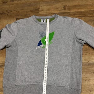 Puede incluir: Sudadera gris con un logotipo bordado en verde, azul y blanco que dice "AVIREX" y "Adventure".