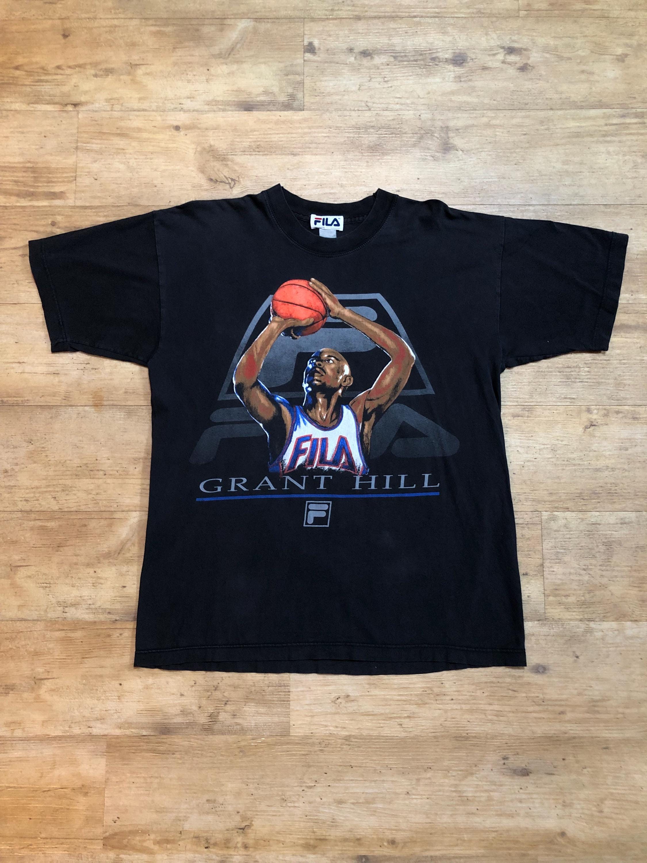 Fila Grant Hill T-shirt Shirt Tee Anvil Blue Vintage Retro Size L