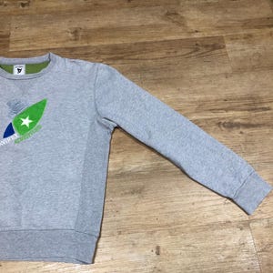 Puede incluir: Sudadera gris con un logotipo bordado en verde y azul que presenta una estrella y el texto "A.VIREX" y "EST.1957".