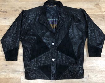 Vintage Leather Jacket Leather Bomber Jacket Suede Retro Size L-XL Y2K 90s 80s Jacket Blouson Pullover Oversized Heavy Pattern Coat Parker Fashion