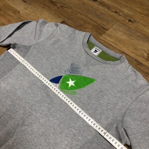 Puede incluir: Sudadera gris con un logotipo bordado en verde y azul que presenta una estrella y la palabra "AVIREX".