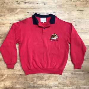 Iceberg Sport ICE Vintage Retro Size L 80s 90s Sweater Sweatshirt Jacket Hoddie Pullover Bear Cartoon Comic Italy Cotton Ski Snow Pastel Rose
