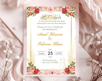 Floral Nikkah Invitation Template: Elegant Islamic Wedding Card (Digital Download)