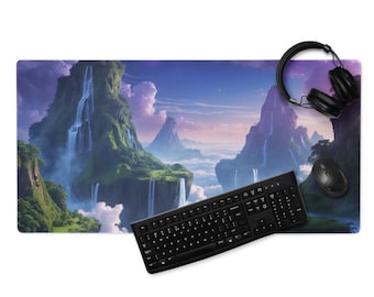 Waterfall Isles Schreibtischmatte, Dreamscape Sky Mountain Schreibtischmatte, 36×18 oder 18×16, genähte Kanten & rutschfeste Unterseite, Gaming Mousepad, 4 mm
