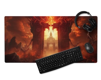 Oblivion Gate Schreibtischmatte, Dark Fantasy, Infernal Citadel, umnähte Kanten, rutschfeste Gummiunterseite, Geschenk für Gamer, Gaming Maus, 4 mm