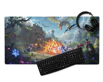 Dragons League Schreibtischmatte, MOBA Arena Schreibtischmatte, 36×18 oder 18×16, genähte Kanten, rutschfeste Gummibasis, Gaming Mauspad, 4 mm