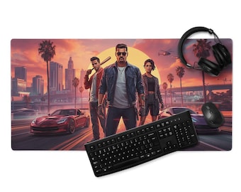 Gangster Paradise Sunset Schreibtischmatte, kriminelle Gangster, Street Racer, abgesteppte Kanten, rutschfeste Gummibasis, Gaming Mousepad, 4 mm