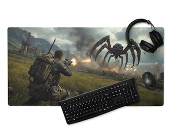 Mechano Spider Schreibtischmatte, Kampfspiel-Matte, Survival-Spiel, genähte Kanten, rutschfeste Gummibasis, Gaming Mauspad, 4 mm