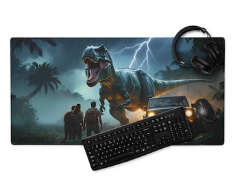 T-Rex Schreibtischmatte, Jurassic Thema, Dinosaurier Abenteuer Schreibtischmatte, abgesteppte Kanten, rutschfeste Gummiunterseite, Gaming Mauspad, 4 mm