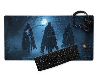 Dark Reapers Schreibtischmatte, Grim Fantasy Nachtszene, Geschenk für Gamer, Genähte Kanten, Rutschfeste Gummibasis, 4 mm, Gaming Maus