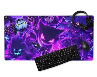 Neon Ghost Monster Deskmat – XL Gaming Mouse Pad, Purple Anime Horror Desk Mat, Cute Spooky Gamer Setup Gift for PC Battle Station