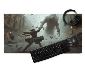 Gothic Monster Encounter Schreibtischmatte, Dark Fantasy Art, gestickte Kanten, rutschfeste Gummiunterseite, 4 mm, Gaming Maus