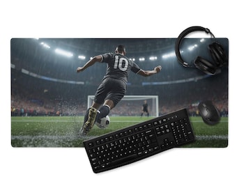 Fußball Schreibtischmatte, Elfmeter Motiv, abgesteppte Kanten, Geschenk für Gamer, rutschfeste Gummibasis, 4 mm, Gaming Mousepad