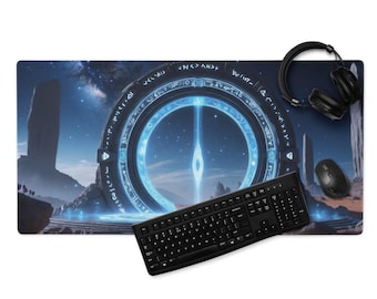 Antike Stargate Portal Schreibtischmatte, 36×18 oder 18×16, genähte Kanten & rutschfeste Unterseite, Gaming Mousepad, 4 mm