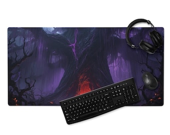 Dark Portal Schreibtischmatte, Horror Forest mit einem Tor, Gothic Reich, umnähte Kanten, rutschfeste Gummiunterseite, Geschenk für Gamer, Gaming Gaming Mousepad, 4 mm