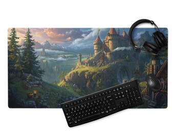 Emerald Kingdom Schreibtischmatte, Geschenk für Fantasy Fans, umnähte Kanten, rutschfeste Gummibasis, 4 mm, Gaming Mousepad