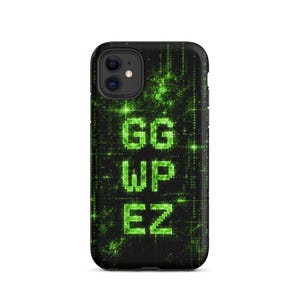 May include: Black phone case with a green matrix-style design and the text "GG WP EZ" in a pixelated font. The case has a glossy finish and a dual-camera cutout.