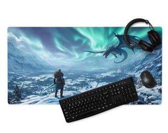 Dragon Siege Schreibtischmat, Aurora Art, 36×18 oder 18×16, genähte Kanten & rutschfeste Gummiunterlage, Gaming Maus, 4 mm