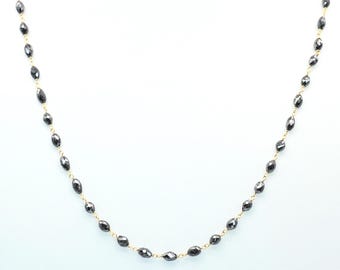 14k massief gouden rozenkransketting | Natuurlijke zwarte marquise diamanten kralenketting | Minimalistische diamanten kralenketting | Optie armband of enkelband