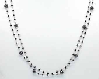 14k witgouden zwarte diamantkralenketting: ketting, armband, enkelband