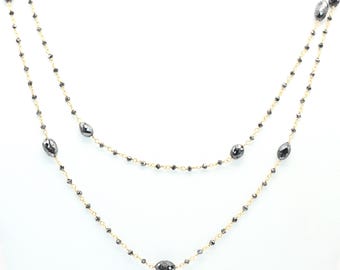 14k gouden zwarte diamantkralenketting: ketting, armband, enkelband