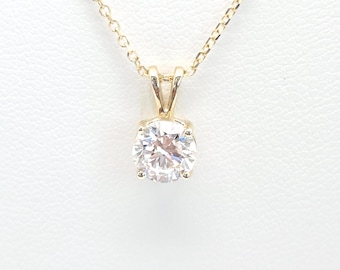 1 Carat Lab Grown Diamond Solitaire Necklace: 14K Yellow Gold, Minimalist Pendant