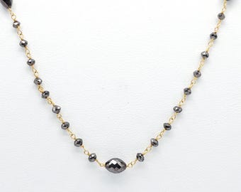 14k Gold Black Diamond Bead Chain: Minimalist Bracelet Anklet Necklace