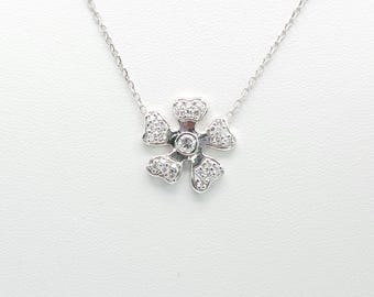 14K White Gold Diamond Clover Pendant Necklace – Lucky Charm